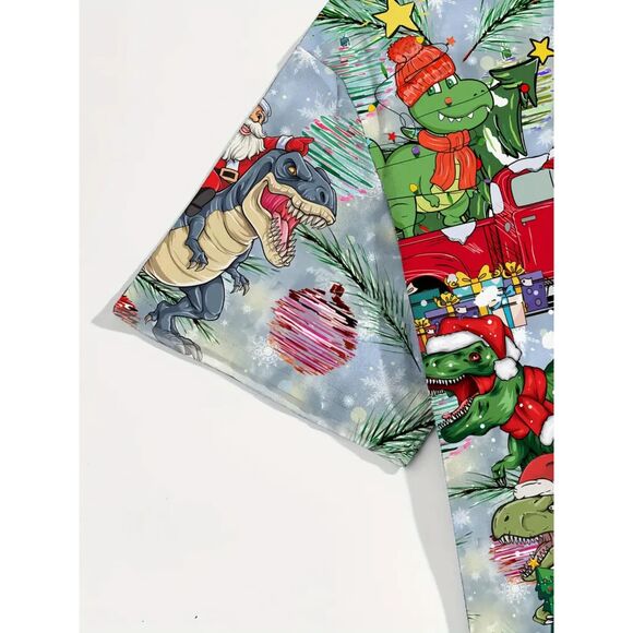 T Rex Dino Christmas Graphics Hawaiian Collared Casual Party Shirt Men's XXL #L - Picture 5 of 5